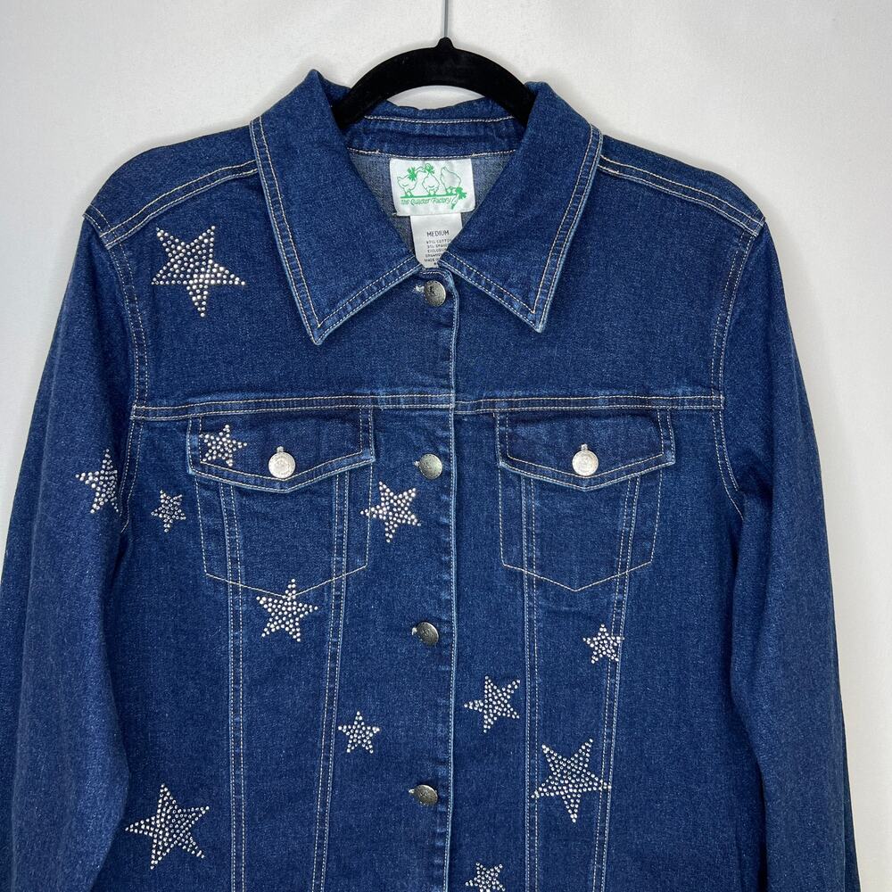 Quacker Factory Denim Blue Jean Jacket Woman’s Size Medium Embellished Stars - Picture 2 of 10